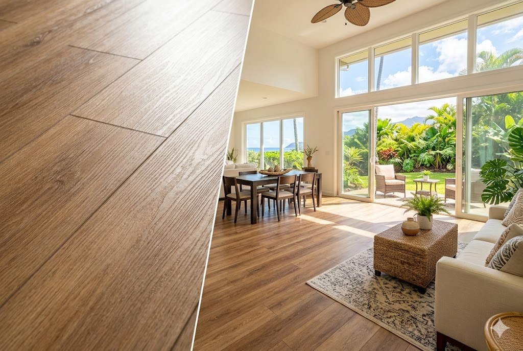 Luxury Vinyl Plank flooring installation by Kahului Carpet and Drapery