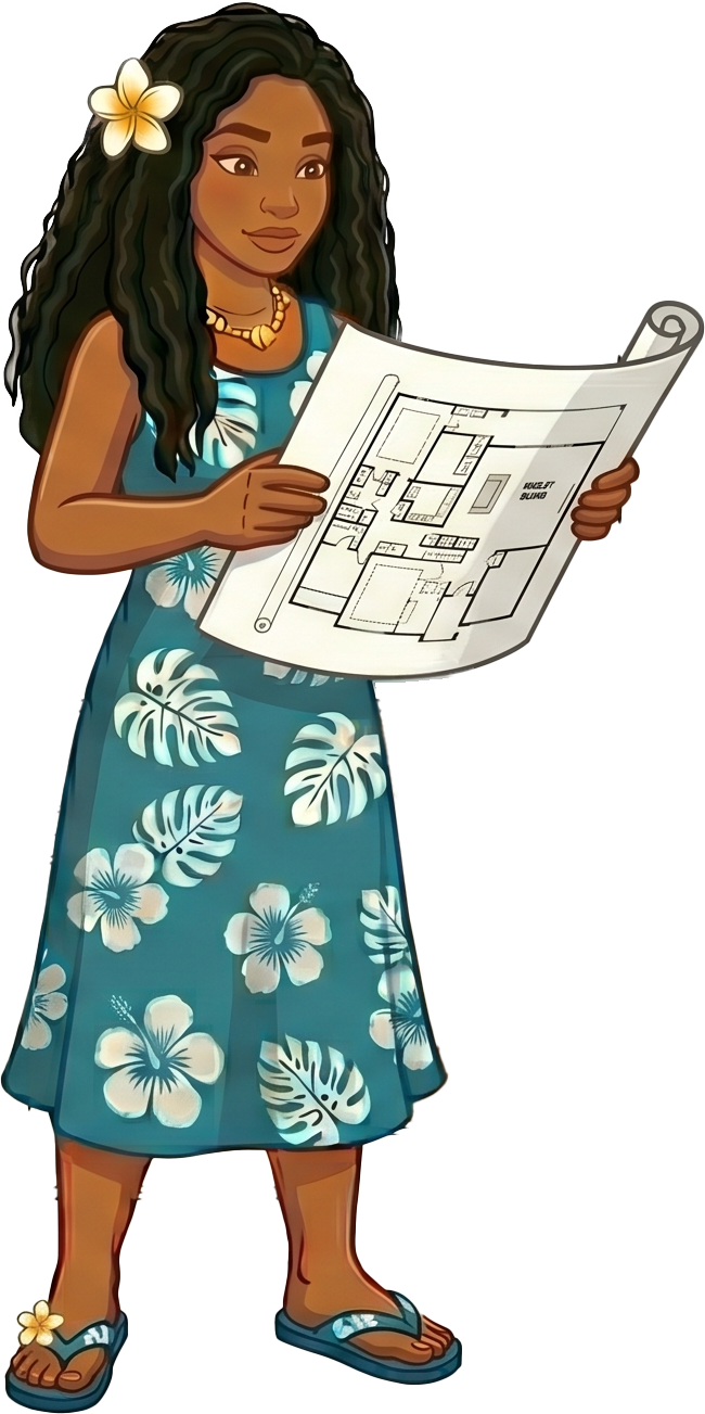 Proud Hawaiian woman showcasing gallery of flooring work